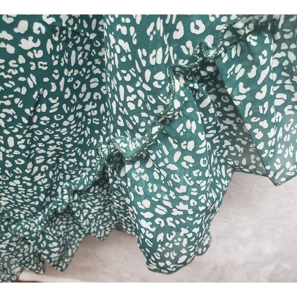 Unbranded Green Abstract Ruffle Midi Dress Women’s S Lightweight Flutter Sleeve - Picture 4 of 11